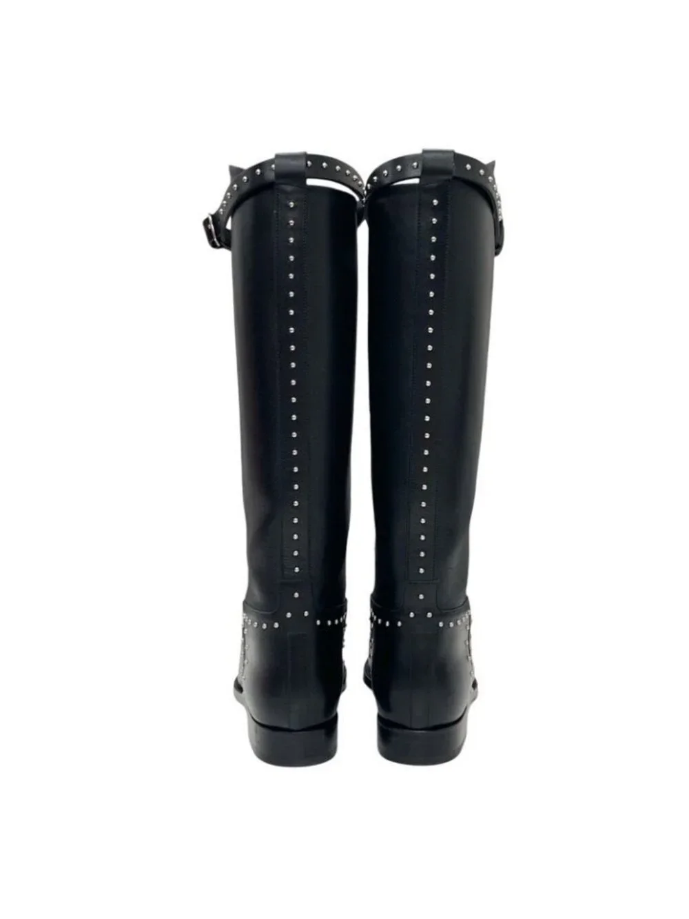 Hermes Jumping Boots Long Shoes Leather Black Silver Studs